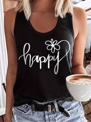 Letter Print Crew Neck Tank Top Casual Sleeveless Tank Top