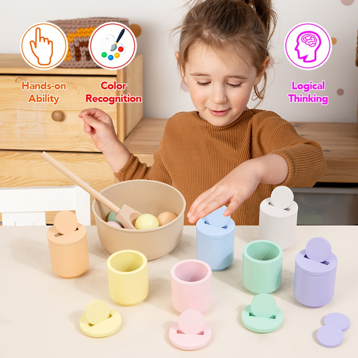 Wooden Sorting & Counting Game Educational Toy Improves Hand Eye Coordination