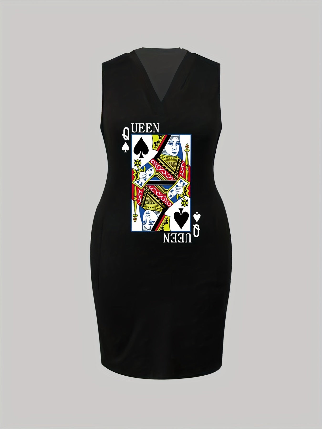  Poker Card Print V Neck Tank Dress