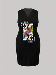  Poker Card Print V Neck Tank Dress