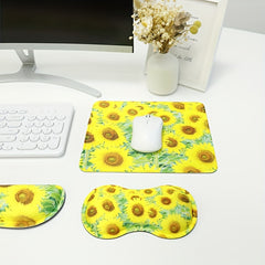 Ergonomic Wrist Rest Pad Set Yellow Sunflower Design