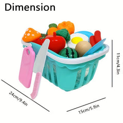 17-Pcs Kids Cutting Pretend Play Kitchen Set with Food Basket for Boys Girls