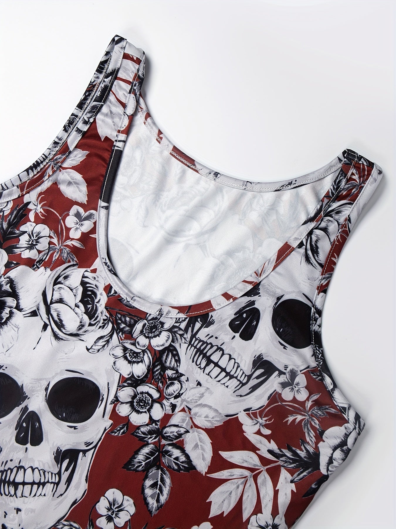 Vintage Skull & Flower Print Jumpsuit Women's Clothing
