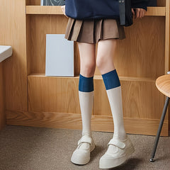 3 Pairs Striped Calf Socks Colorblock Knee High Stockings
