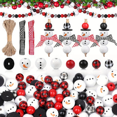 Christmas Wooden Beads Ornaments Snowman Winter Decor Farmhouse
