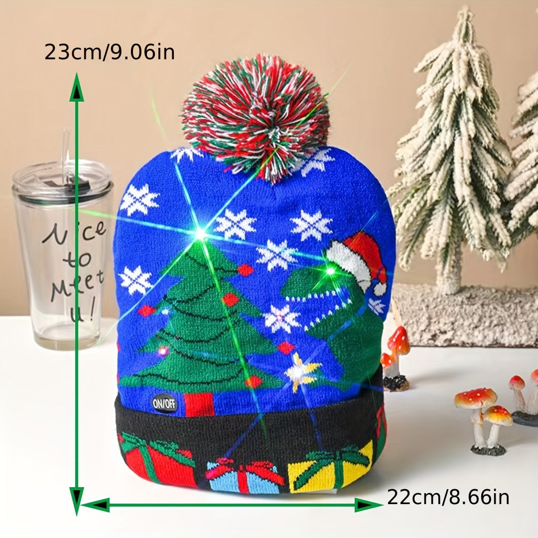 Christmas LED Lights Knitted Hat Soft & Warm Material Fine Pattern Hairball