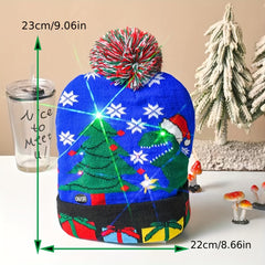 Christmas LED Lights Knitted Hat Soft & Warm Material Fine Pattern Hairball