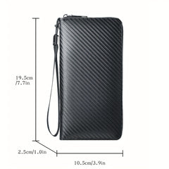 Men's Large Capacity Leather Zipper Long Wallet Clutch Bag