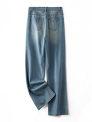  Washed Button Fly Wide Leg Jeans