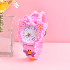 Girls Floral Watch Pink Soft Strap Analog Clock Quartz Movement