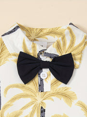 2pcs Baby Boys Coconut Tree Onesie & Suspender Shorts Set