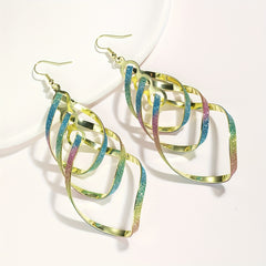 Metal Layered Swirling Geometric Earrings Long Pendant Hook Earrings