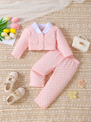 Plaid Cardigan & Pants Set for Baby Girls