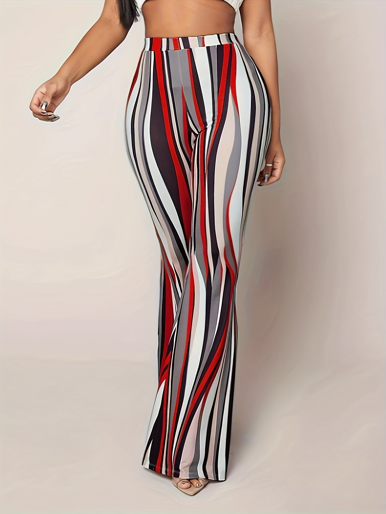  Striped Flared Leg Stretch Pants