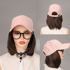 Pink Straight Bob Cap Wig Shaved Face Combed Cap Short Hair