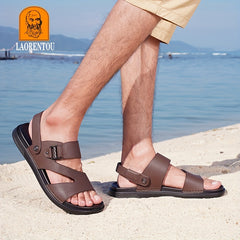 Men's Leather Sandals Wear Resistant Non Slip Outdoor Hiking Beach Water Shoes