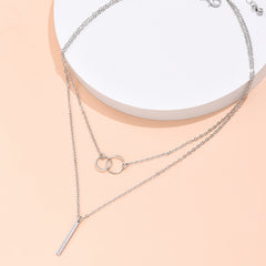 Rectangular Geometry Pendant Double Layer Necklace