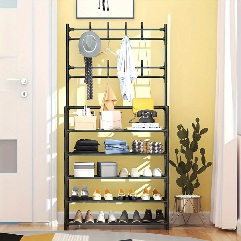 Shoe Storage Rack With Clothes Shelf Hanging Stand Hooks