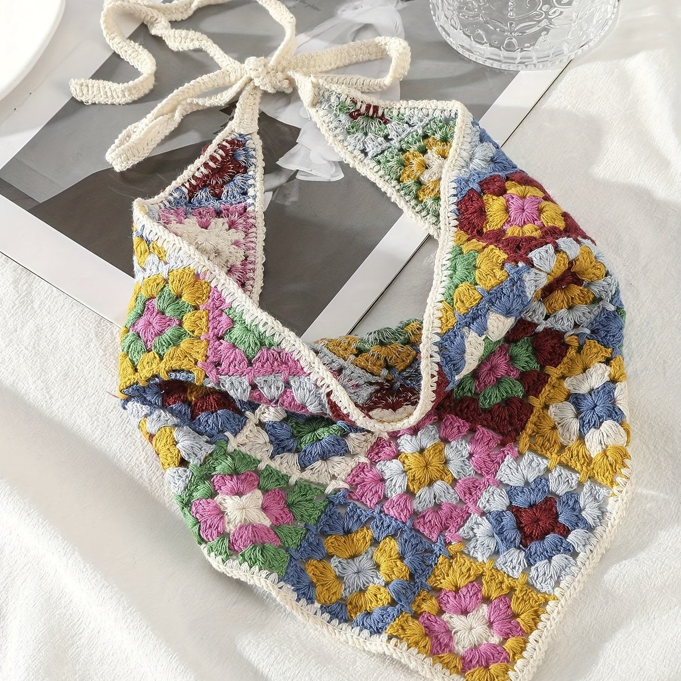 Colorful Knitted Bandana Flower Pattern Crochet Boho Style Headband
