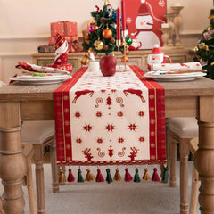Red Deer Christmas Table Flag Polyester Table Runner with Starry Sky