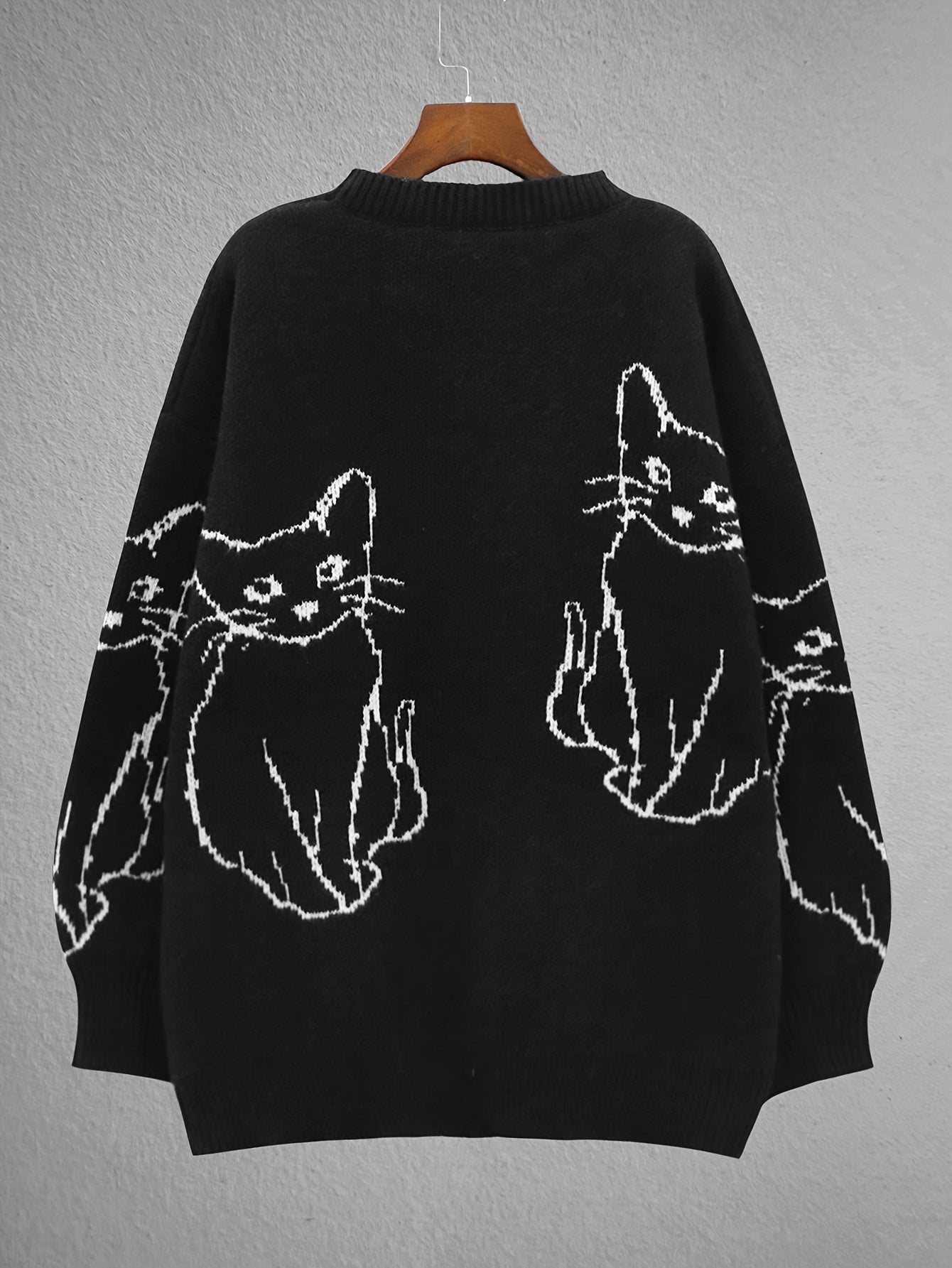  Y2K Cat Pattern Crew Neck Sweater