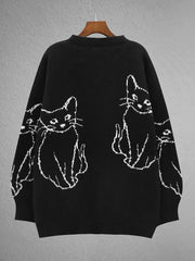  Y2K Cat Pattern Crew Neck Sweater