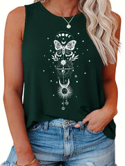  Butterfly & Moon Print Tank Top for Women