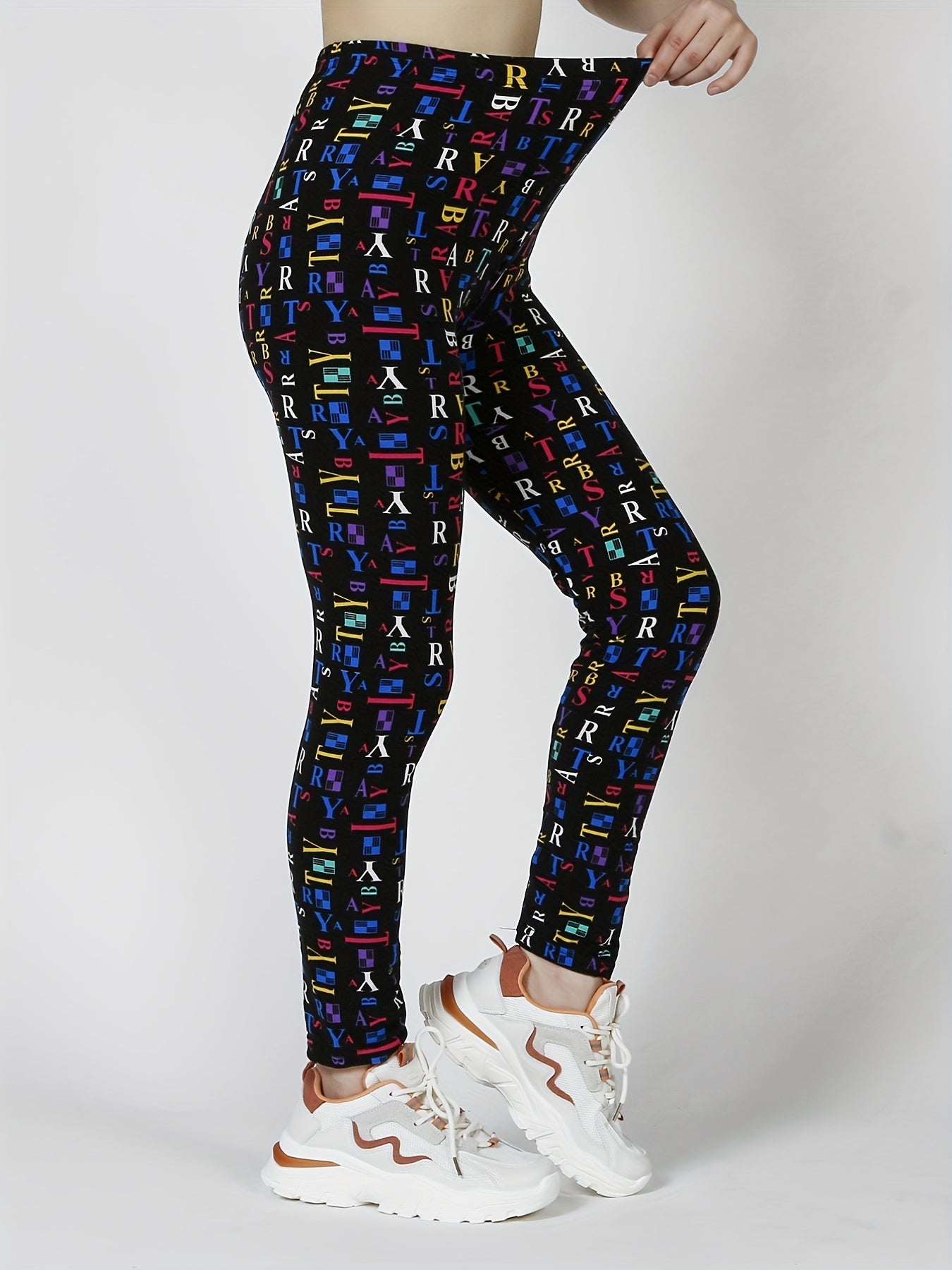 Colorful Letter Print Leggings Elastic Slim Bottoms