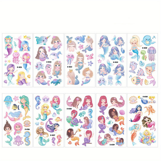 10pcs Mermaid Glitter Waterproof Tattoo Sticker for Kids