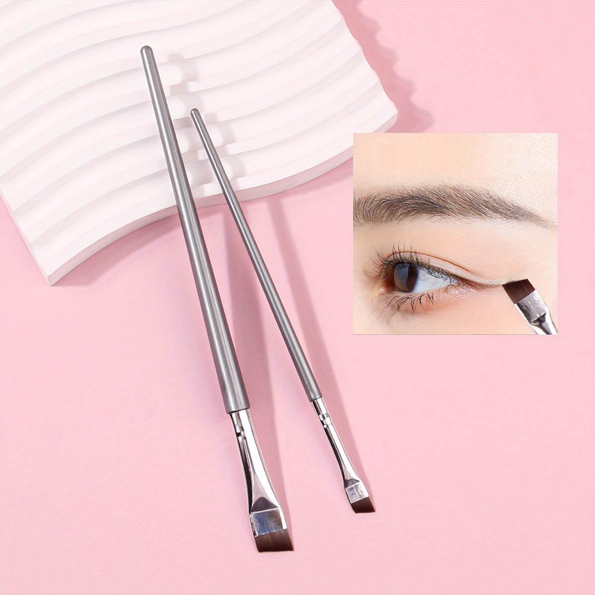 2pcs Flat Bevel Blade Eyeliner Brushes Portable Eye Brushes