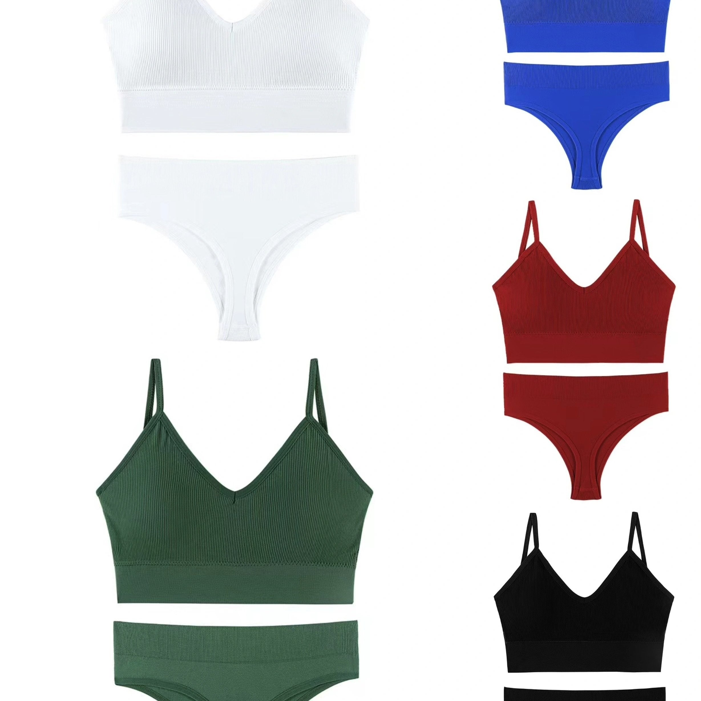 Solid Ribbed Bra & Panties Lingerie Set