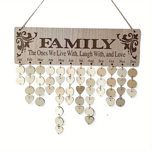 Wooden Family Birthday Calendar Wall Hanging Reminder with Labels