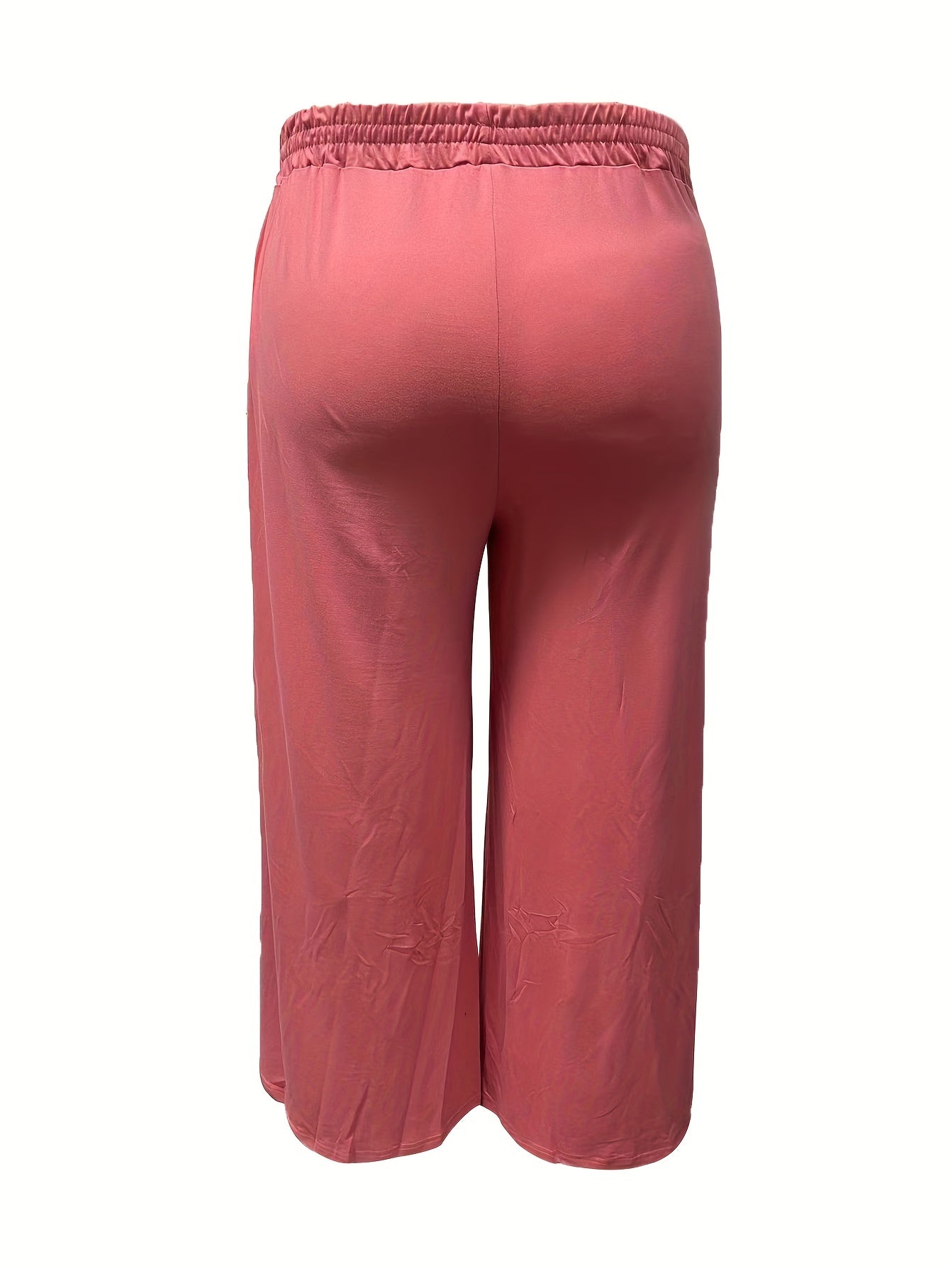 Women's Plus Solid Paperbag Elastic Waist Wide Leg Pants