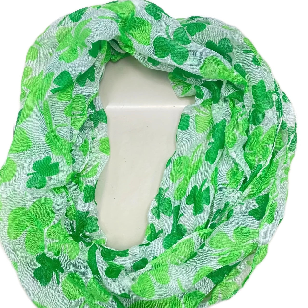 Voile Green Scarf Lucky Clover St Patrick's Shawl Four Leaf Clover Neck Scarf