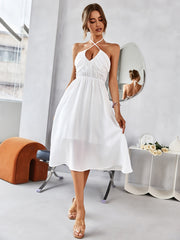 Halter Neck Maxi Bridesmaid Dress High Waist Tie Back