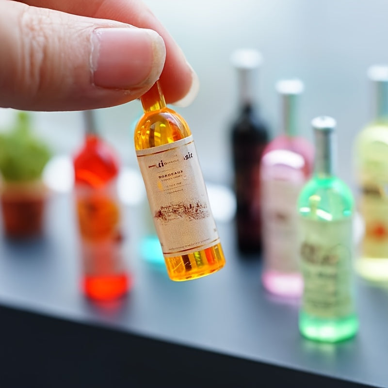 5pcs Mini Wine Bottles Cake Toppers Funny Dollhouse Cupcake Topper Set