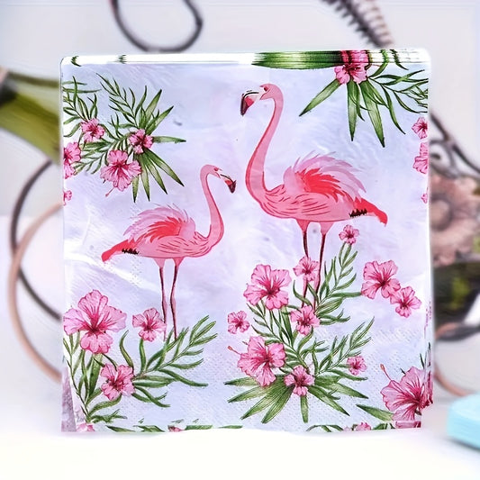 20pcs Pink Flamingo Napkins Disposable Paper Towel Summer Party Supplies