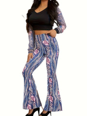 Women's Plus Paisley Floral Print Flared Leg Trousers