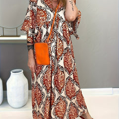 Floral Print Backless Half Sleeve V Neck Maxi Dress