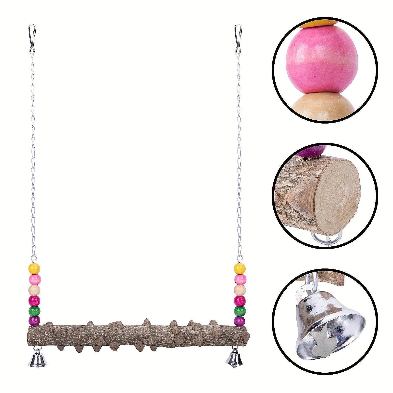 Colorful Bead Chicken Swing Toy with Wooden Stand for Chickens