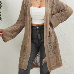  Casual Cardigan Solid Jacquard Long Sleeve Open Front