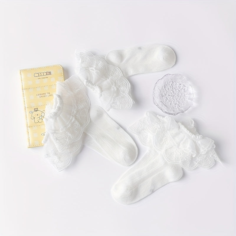 Girls Ruffled Princess Lace Socks With Mesh Sleeves
