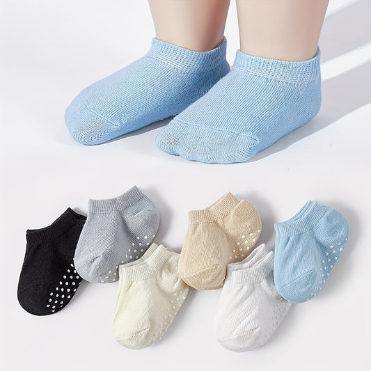 6 Pack Baby Ankle Socks Toddler Non Slip Low Cut Socks with Grip Cotton Blend