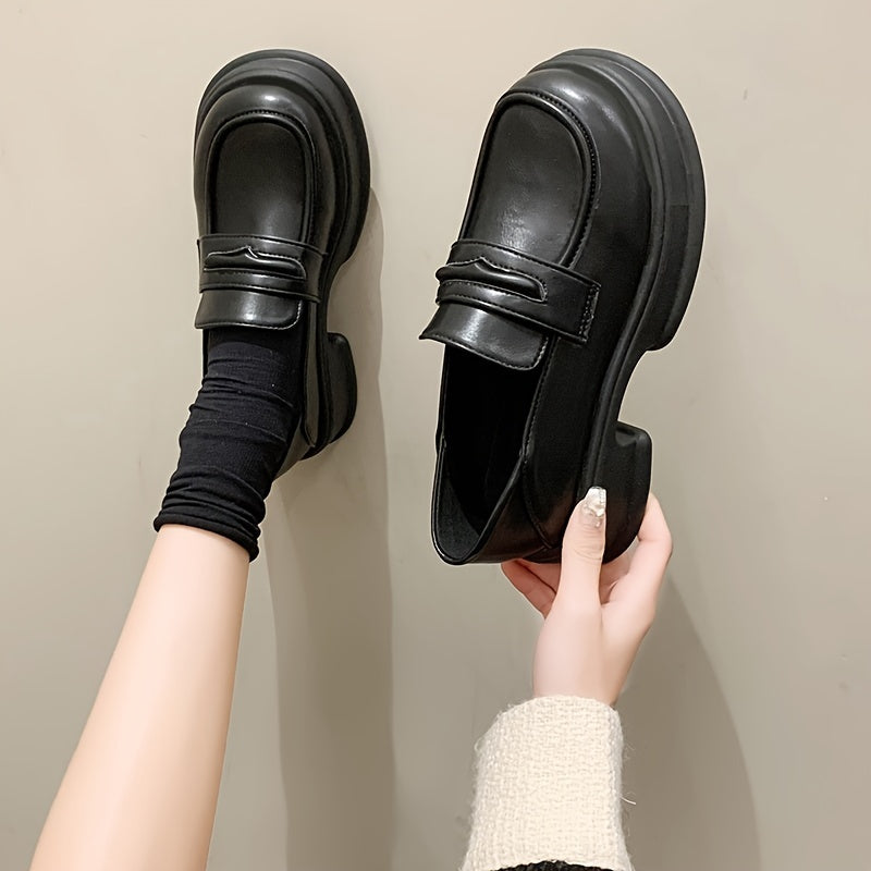 Women's Platform Slip On Loafers Retro Round Toe Anti-slip Shoes