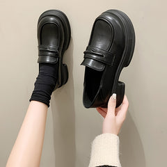 Women's Platform Slip On Loafers Retro Round Toe Anti-slip Shoes