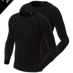 2 Pcs Men's Quick Drying Compression T shirts Long Sleeve High Stretch