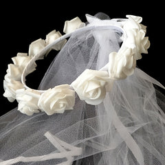 Floral Head Veil for Brides Single Rose Wreath Wedding & Bachelorette Party