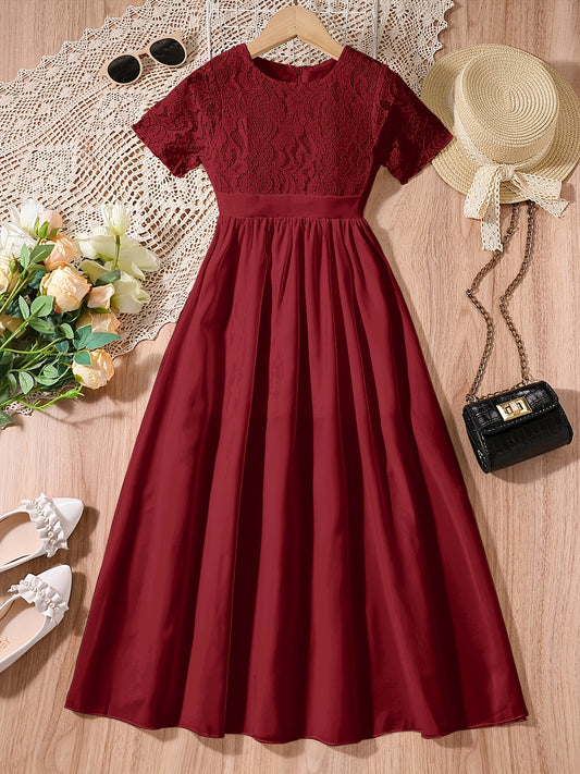 Girls Lace Dress Short Sleeve Holiday Summer