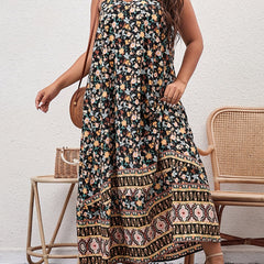  Boho Cami Dress Women's Plus Floral Print V Neck Backless Maxi