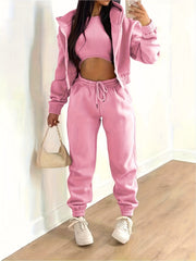 Casual 3pc Set Hooded Jacket, Tank Top, Jogger Pants